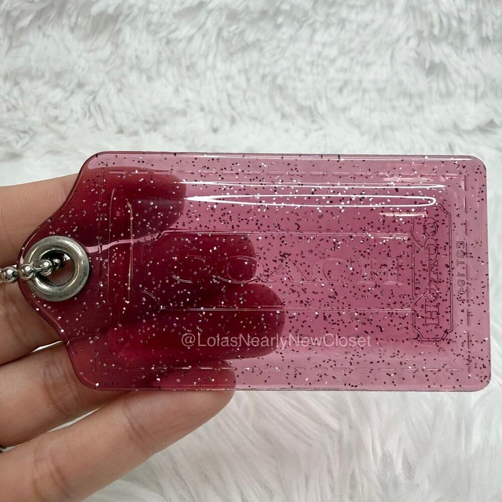 3" COACH Poppy Clear Glitter Pink Fob Bag Charm Hang tag Hangtag